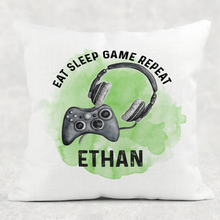 Load image into Gallery viewer, Gamer Personalised Cushion Eat Sleep Game Repeat Cover
