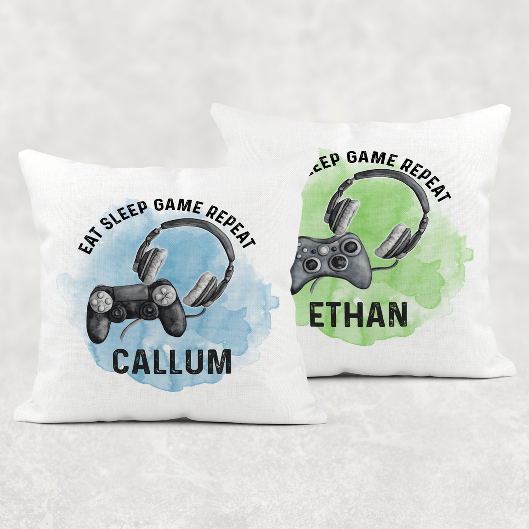 Gamer Personalised Cushion Eat Sleep Game Repeat Cover