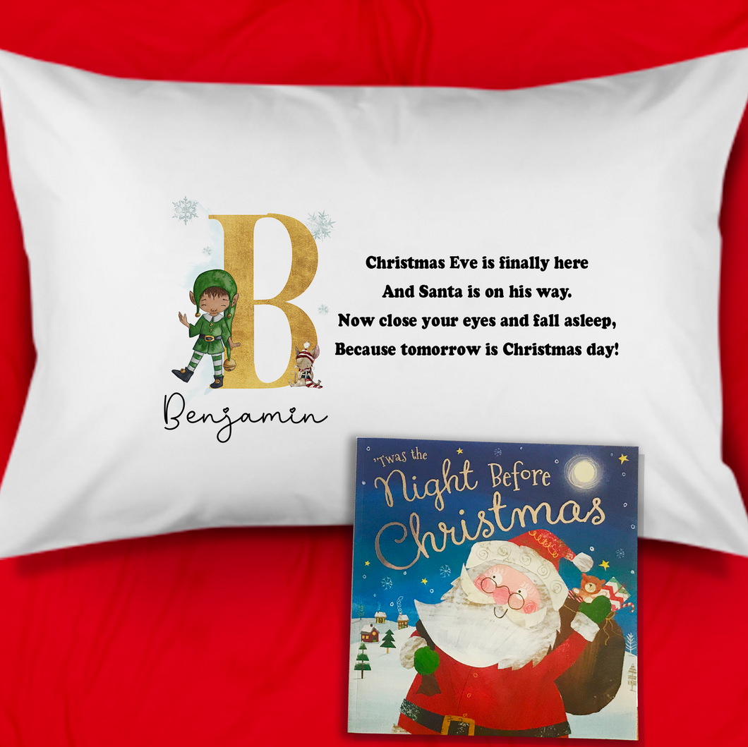 Elf Alphabet Personalised Christmas Eve Pillow Case & Book