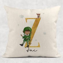 Load image into Gallery viewer, Elf Alphabet Personalised Christmas Cushion Cover Linen White Canvas
