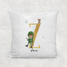 Load image into Gallery viewer, Elf Alphabet Christmas Personalised Mermaid Sequin Cushion
