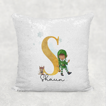 Load image into Gallery viewer, Elf Alphabet Christmas Personalised Mermaid Sequin Cushion
