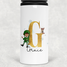 Load image into Gallery viewer, Elf Alphabet Christmas Personalised Aluminium Straw Water Bottle 650ml
