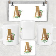 Load image into Gallery viewer, Elf Bear Alphabet Christmas Eve Mug and Coaster Set
