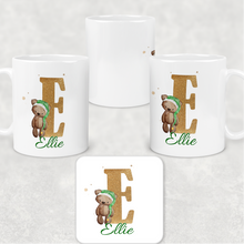Load image into Gallery viewer, Elf Bear Alphabet Christmas Eve Mug and Coaster Set
