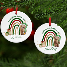 Load image into Gallery viewer, Elf Bear Christmas Rainbow Ceramic Bauble
