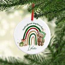 Load image into Gallery viewer, Elf Bear Christmas Rainbow Ceramic Bauble
