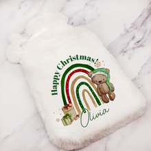 Load image into Gallery viewer, Elf Bear Rainbow Christmas Hot Water Bottle Cover
