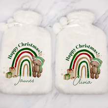 Load image into Gallery viewer, Elf Bear Rainbow Christmas Hot Water Bottle Cover
