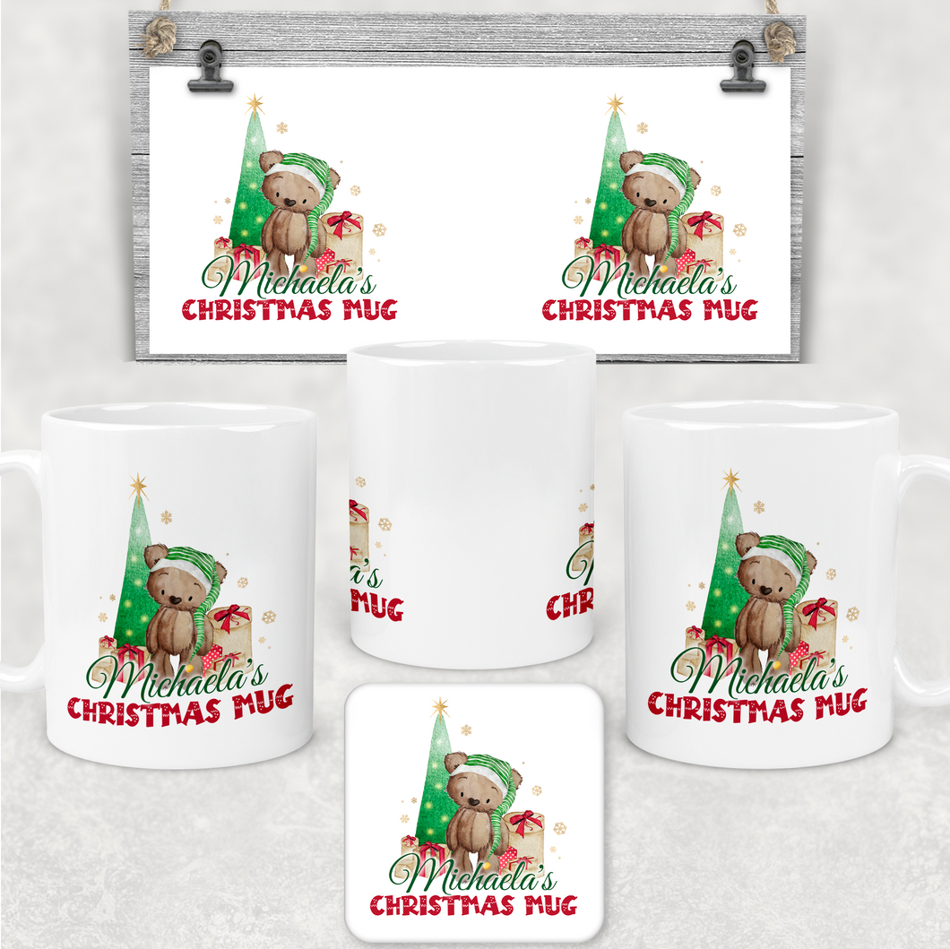 Elf Bear Tree Christmas Eve Mug and Coaster Set