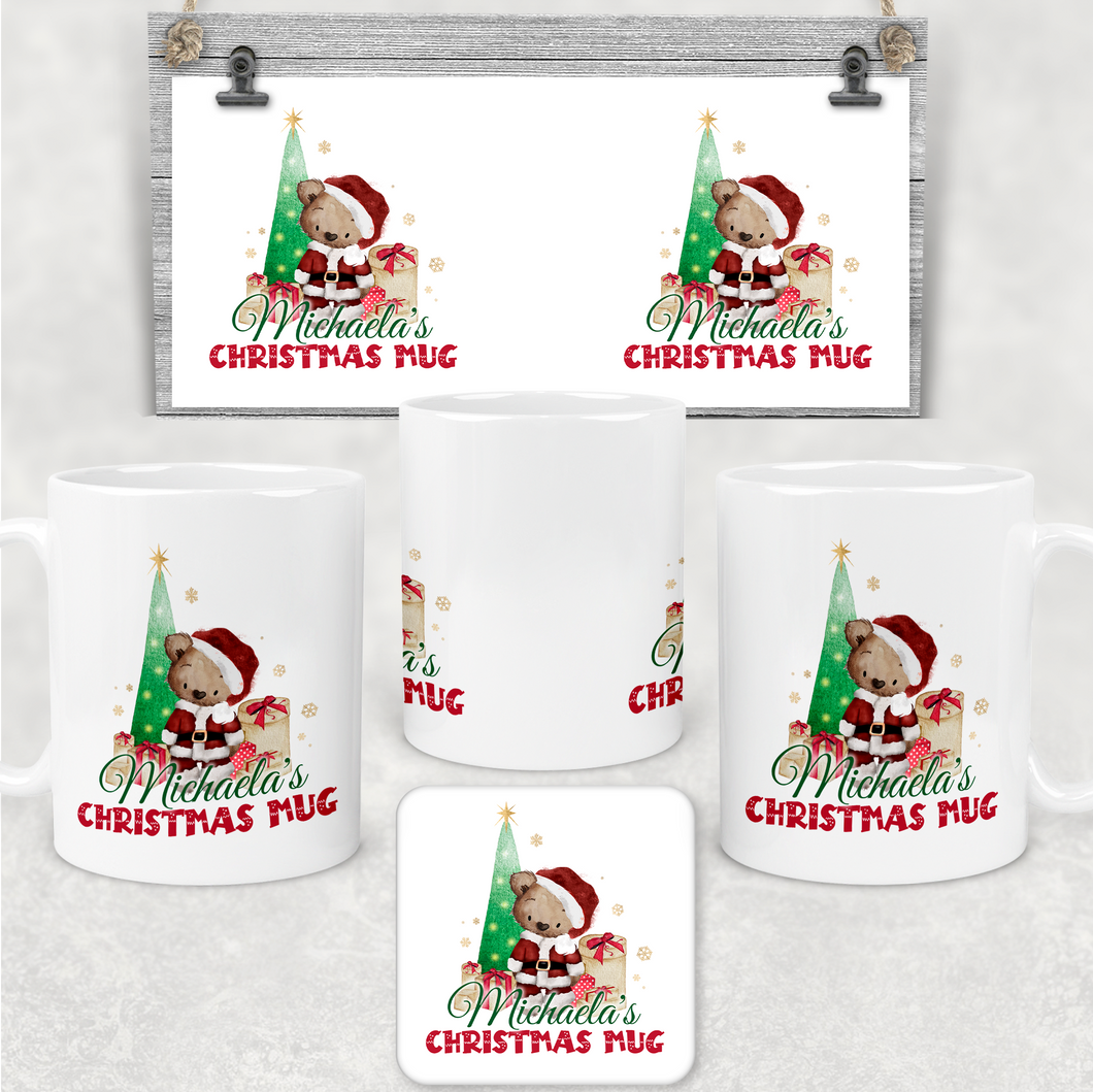 Santa Bear Tree Christmas Eve Mug and Coaster Set