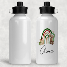 Load image into Gallery viewer, Elf Bear Rainbow Christmas Personalised Aluminium Water Bottle 400/600ml
