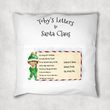 Load image into Gallery viewer, Elf Letters to Santa Personalised Pocket Book Cushion Cover White Canvas
