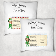 Load image into Gallery viewer, Elf Letters to Santa Personalised Pocket Book Cushion Cover White Canvas
