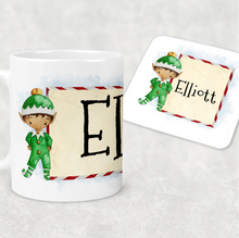 Load image into Gallery viewer, Elf Personalised Christmas Eve Mug and Coaster Set
