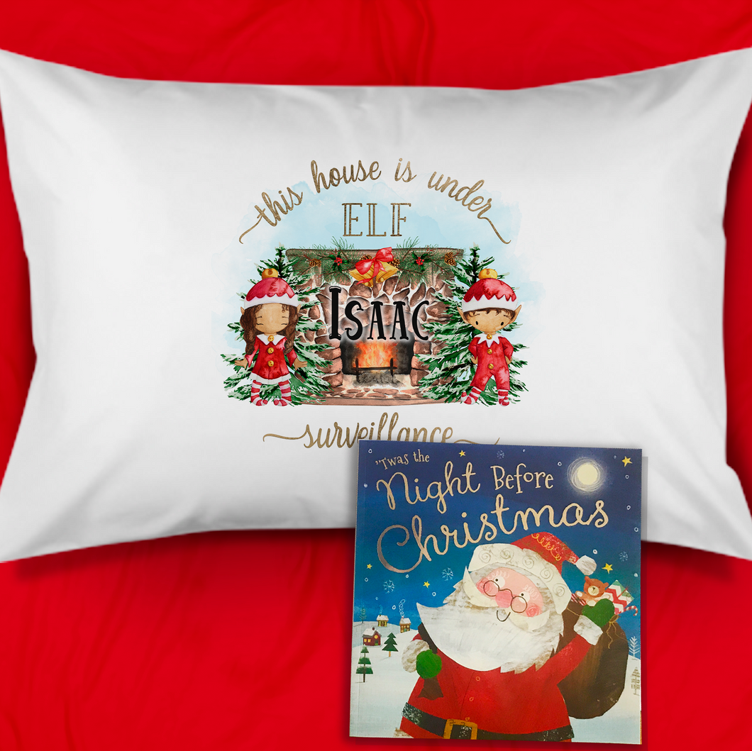 House is Under Elf Surveillance Personalised Christmas Eve Pillow Case & Book