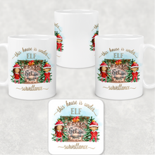 Load image into Gallery viewer, This House is Under Elf Surveillance Personalised Christmas Eve Mug and Coaster Set
