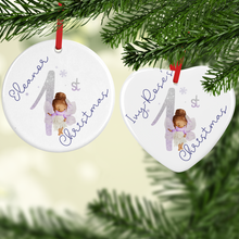 Load image into Gallery viewer, Fairy 1st Xmas Watercolour Personalised Ceramic Round or Heart Christmas Bauble
