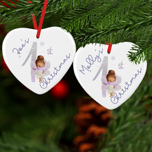 Load image into Gallery viewer, Fairy 1st Xmas Watercolour Personalised Ceramic Round or Heart Christmas Bauble
