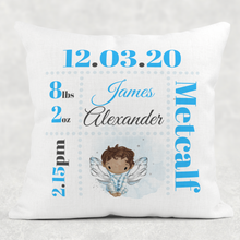 Load image into Gallery viewer, Fairy Baby Boy Girl Birth Stat Personalised Cushion Linen White Canvas
