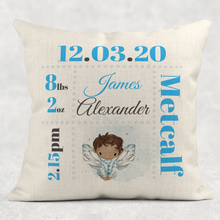 Load image into Gallery viewer, Fairy Baby Boy Girl Birth Stat Personalised Cushion Linen White Canvas
