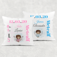 Load image into Gallery viewer, Fairy Baby Boy Girl Birth Stat Personalised Cushion Linen White Canvas
