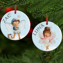 Load image into Gallery viewer, Fairy Watercolour Personalised Ceramic Round or Heart Christmas Bauble
