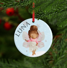 Load image into Gallery viewer, Fairy Watercolour Personalised Ceramic Round or Heart Christmas Bauble
