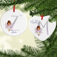 Load image into Gallery viewer, Fairy Alphabet Watercolour Personalised Ceramic Round or Heart Christmas Bauble
