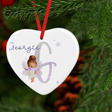 Load image into Gallery viewer, Fairy Alphabet Watercolour Personalised Ceramic Round or Heart Christmas Bauble
