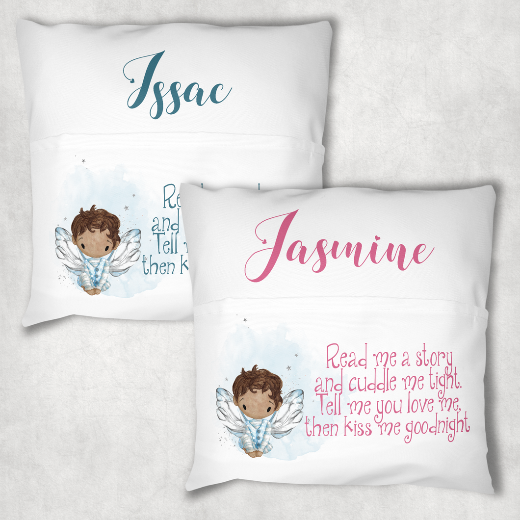 Fairy Personalised Pocket Book Cushion Cover White Canvas