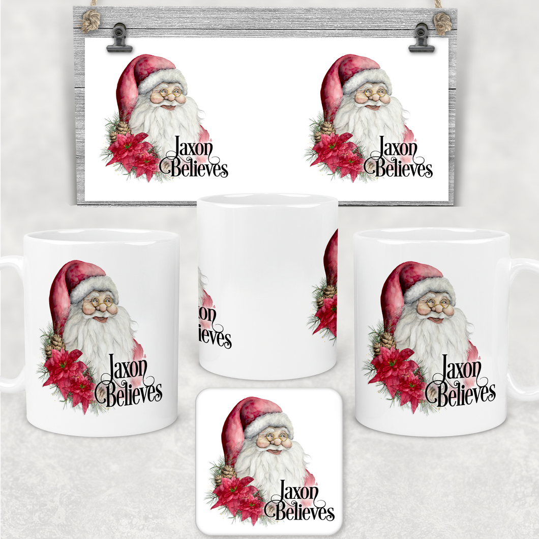 Father Christmas Believes Personalised Christmas Eve Mug and Coaster Set