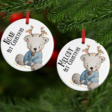 Load image into Gallery viewer, Festive Bear 1st Christmas Personalised Ceramic Christmas Bauble
