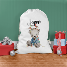 Load image into Gallery viewer, Festive Bear First Christmas Personalised Christmas Santa Sack
