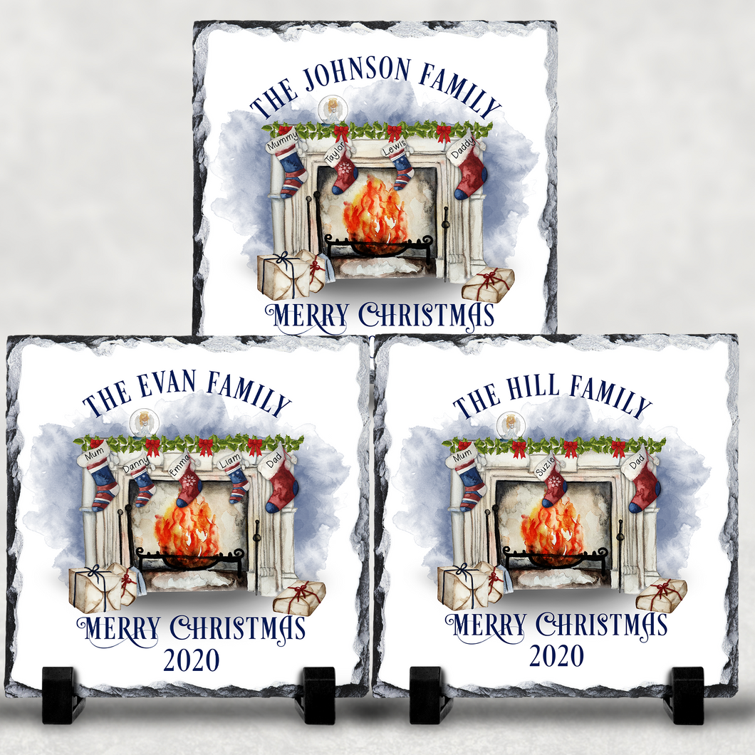 Festive Fireplace Personalised Christmas Slate