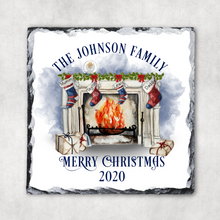 Load image into Gallery viewer, Festive Fireplace Personalised Christmas Slate
