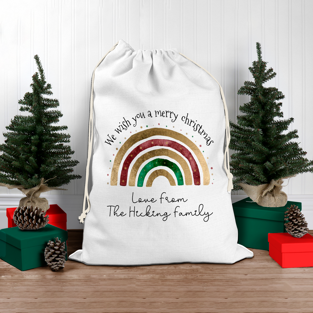 Festive Rainbow Family Gift Personalised Christmas Santa Sack