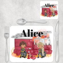 Load image into Gallery viewer, Firefighter Kids Dinner Placemat &amp; Coaster
