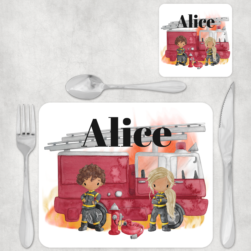 Firefighter Kids Dinner Placemat & Coaster