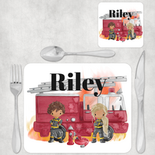 Load image into Gallery viewer, Firefighter Kids Dinner Placemat &amp; Coaster
