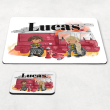 Load image into Gallery viewer, Firefighter Kids Dinner Placemat &amp; Coaster
