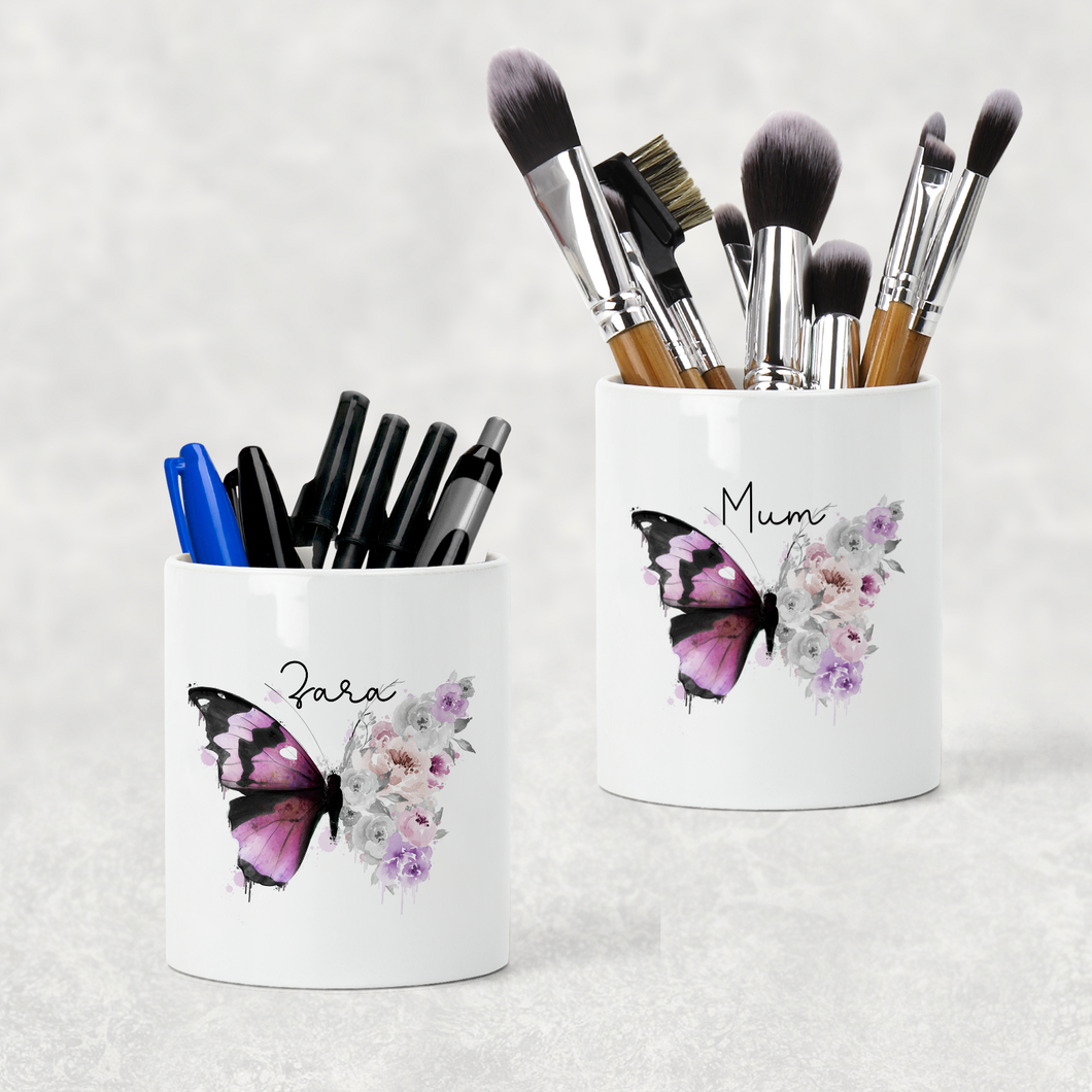 Floral Butterfly Pencil Caddy / Make Up Brush Holder