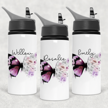 Load image into Gallery viewer, Floral Butterfly Personalised Aluminium Straw Water Bottle 650ml
