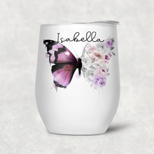Load image into Gallery viewer, Floral Butterfly Personalised 400ml Stemless Wine Tumbler
