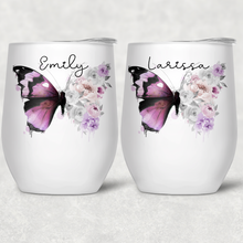 Load image into Gallery viewer, Floral Butterfly Personalised 400ml Stemless Wine Tumbler
