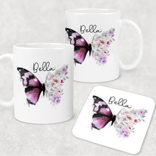 Load image into Gallery viewer, Floral Butterfly Personalised Mug &amp; Coaster
