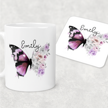Load image into Gallery viewer, Floral Butterfly Personalised Mug &amp; Coaster
