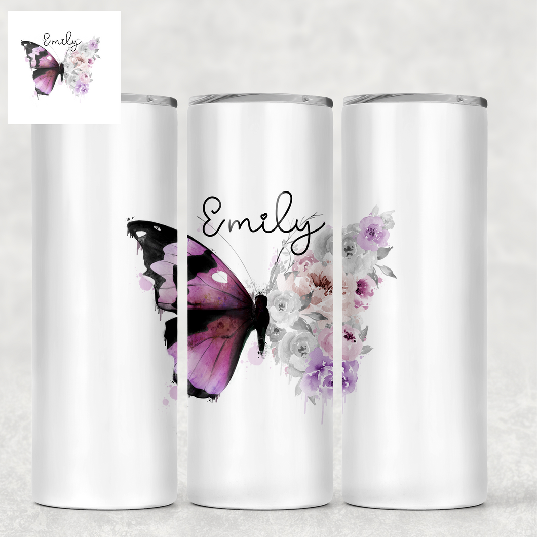 Floral Butterfly Personalised Tall Tumbler