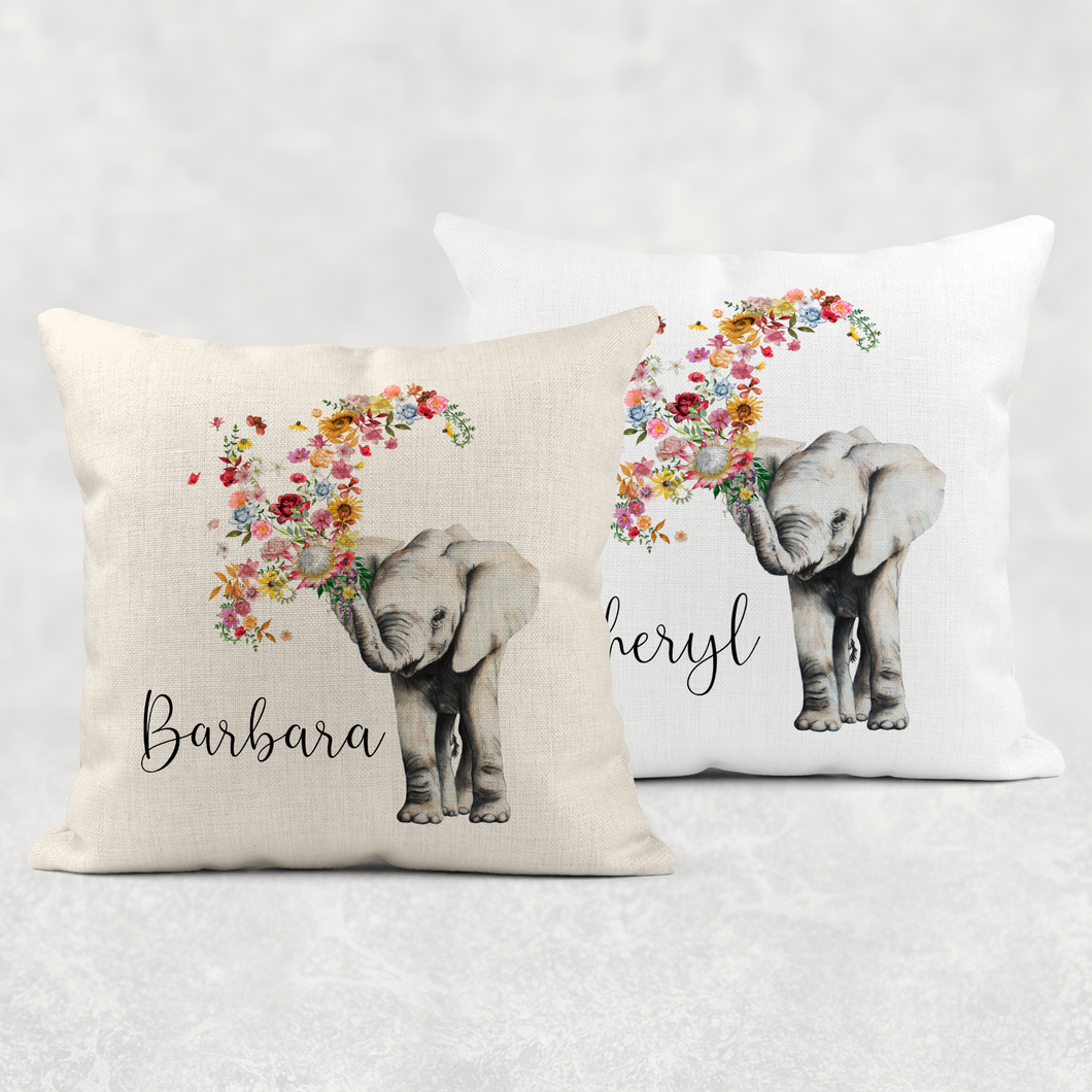 Floral Elephant Personalised Cushion