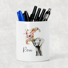 Load image into Gallery viewer, Floral Elephant Personalised Pencil Caddy / Make Up Brush Holder
